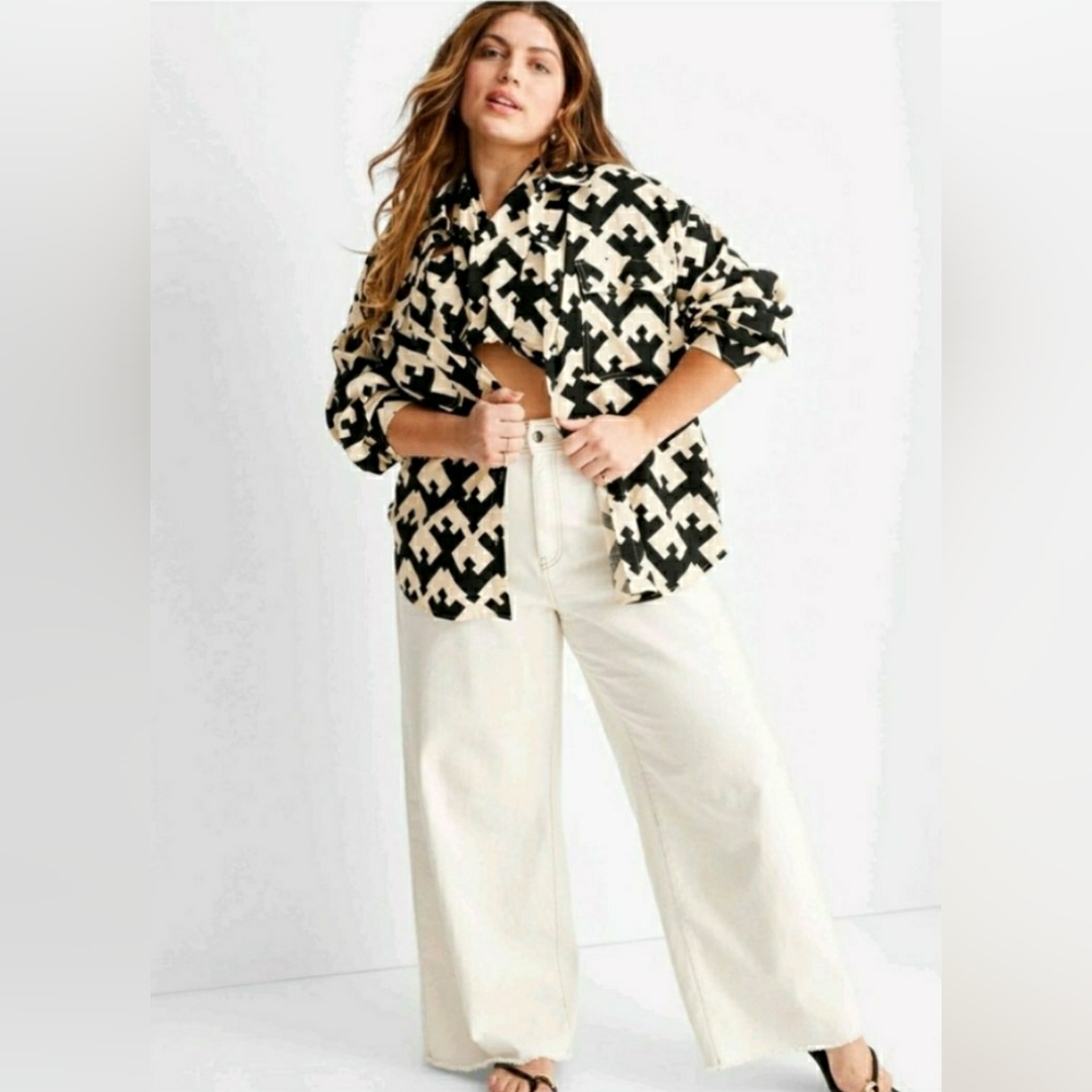 Future Collective x Jenny K Lopez 26W Ecru Cream High Rise Wide Leg Baggy Jeans - Picture 2 of 16